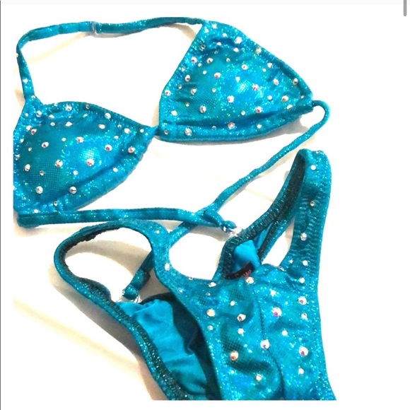 Blue Rhinestone Competition Bikini Figure Suit